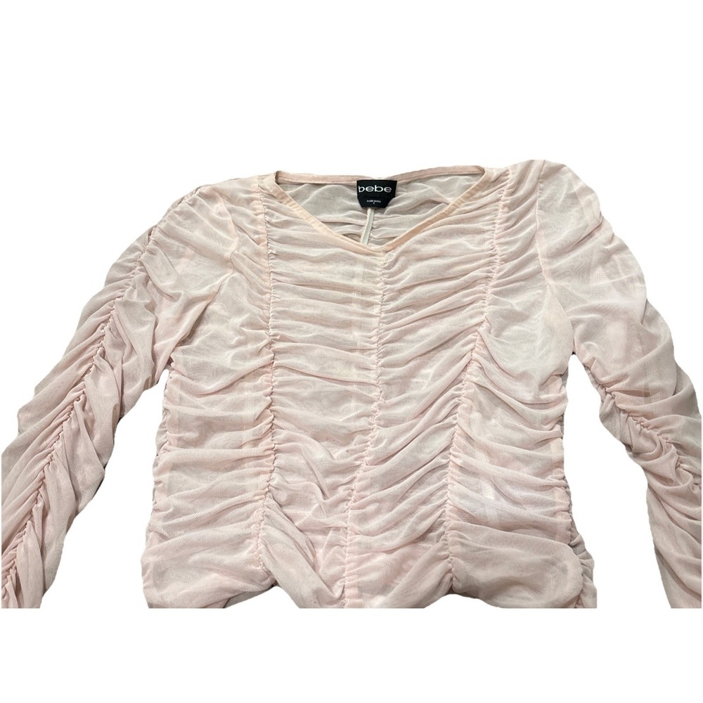 Y2K BEBE Top Size Small Pink Lace Sheer Stretch Coquette Dainty Fairygoth - Picture 2 of 5